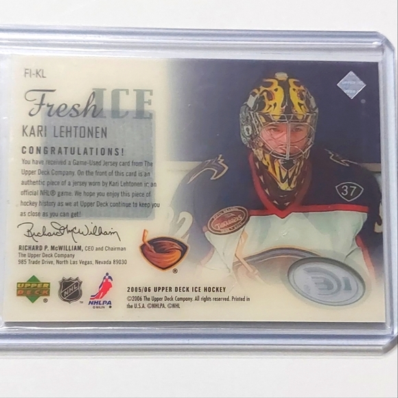 Kari Lehtonen Fresh Ice Jersey Hockey Card 2005/06 Atlanta Thrashers - Picture 2 of 2